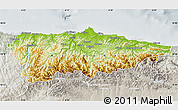 Physical Map of Asturias, lighten, semi-desaturated