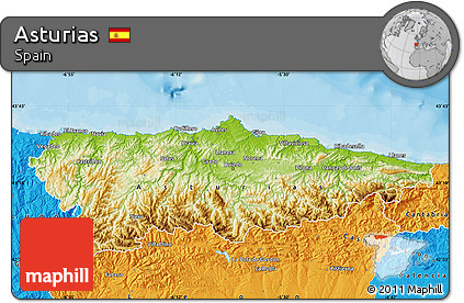 Physical Map of Asturias, political outside