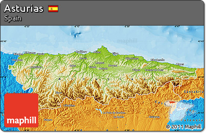 Physical Map of Asturias, political outside