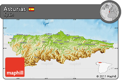 Physical Map of Asturias, single color outside