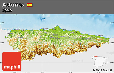 Physical Map of Asturias, single color outside