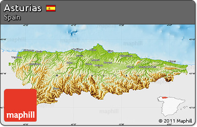 Physical Map of Asturias, single color outside