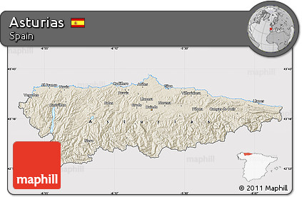 Shaded Relief Map of Asturias, cropped outside