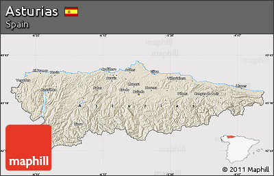 Shaded Relief Map of Asturias, cropped outside
