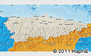 Shaded Relief Map of Asturias, political outside