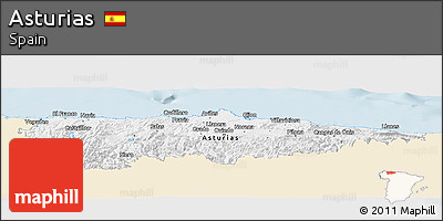 Classic Style Panoramic Map of Asturias, single color outside