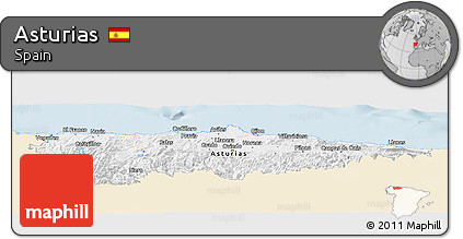 Classic Style Panoramic Map of Asturias, single color outside