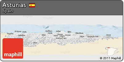 Classic Style Panoramic Map of Asturias, single color outside