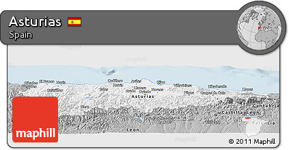 Gray Panoramic Map of Asturias