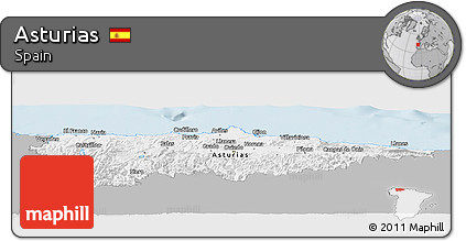 Gray Panoramic Map of Asturias, single color outside