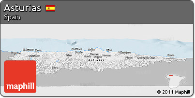 Gray Panoramic Map of Asturias, single color outside