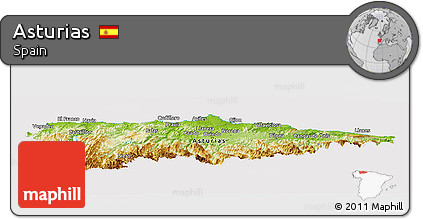 Physical Panoramic Map of Asturias, cropped outside