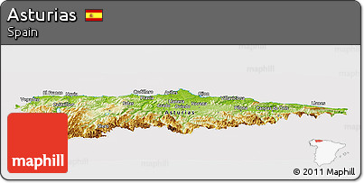 Physical Panoramic Map of Asturias, cropped outside