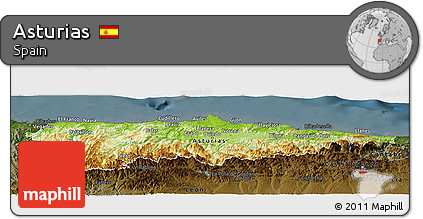 Physical Panoramic Map of Asturias, darken