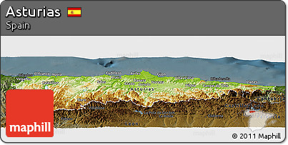 Physical Panoramic Map of Asturias, darken