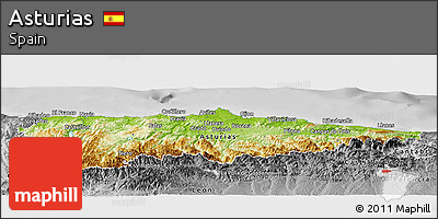 Physical Panoramic Map of Asturias, desaturated