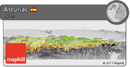 Physical Panoramic Map of Asturias, desaturated