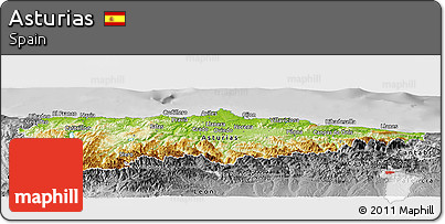 Physical Panoramic Map of Asturias, desaturated