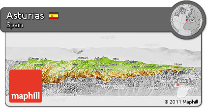 Physical Panoramic Map of Asturias, lighten, desaturated
