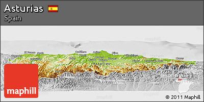 Physical Panoramic Map of Asturias, lighten, desaturated