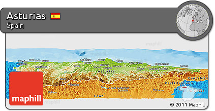Physical Panoramic Map of Asturias, political outside