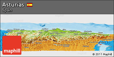 Physical Panoramic Map of Asturias, political outside