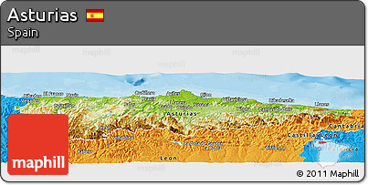 Physical Panoramic Map of Asturias, political outside