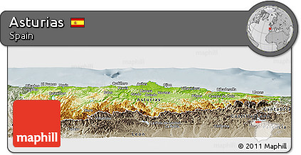 Physical Panoramic Map of Asturias, semi-desaturated