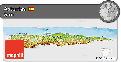 Physical Panoramic Map of Asturias, single color outside