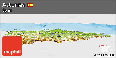 Physical Panoramic Map of Asturias, single color outside