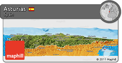 Satellite Panoramic Map of Asturias, political outside