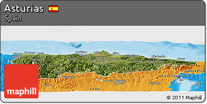 Satellite Panoramic Map of Asturias, political outside