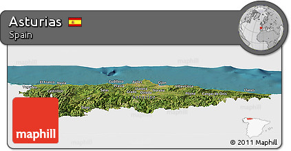 Satellite Panoramic Map of Asturias, single color outside