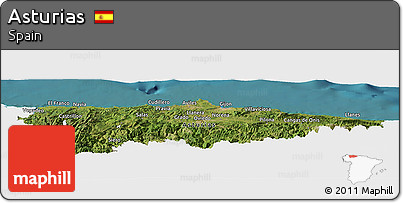 Satellite Panoramic Map of Asturias, single color outside