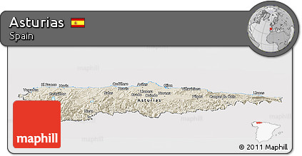 Shaded Relief Panoramic Map of Asturias, cropped outside