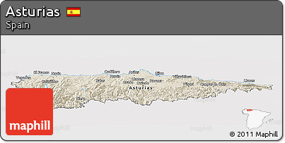 Shaded Relief Panoramic Map of Asturias, cropped outside