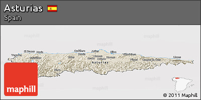 Shaded Relief Panoramic Map of Asturias, cropped outside