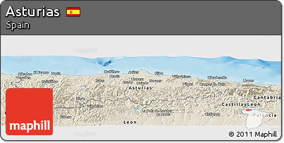 Shaded Relief Panoramic Map of Asturias