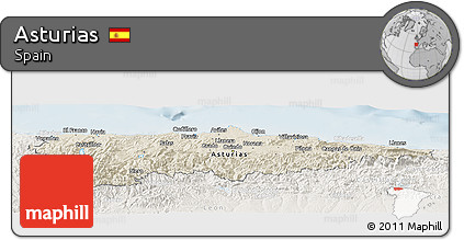 Shaded Relief Panoramic Map of Asturias, lighten