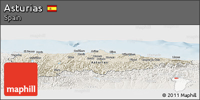 Shaded Relief Panoramic Map of Asturias, lighten