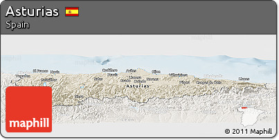 Shaded Relief Panoramic Map of Asturias, lighten