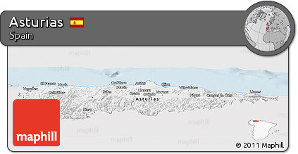 Silver Style Panoramic Map of Asturias, single color outside