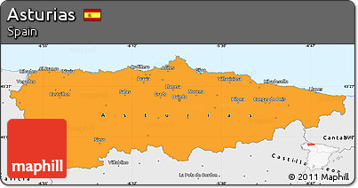 Political Simple Map of Asturias, single color outside, borders and labels