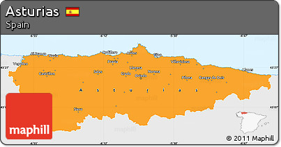 Political Simple Map of Asturias, single color outside