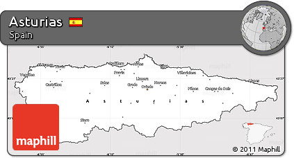 Silver Style Simple Map of Asturias, cropped outside