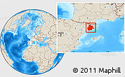 Shaded Relief Location Map of Barcelona