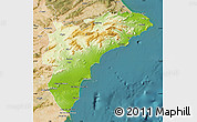 Physical Map of Alicante, satellite outside