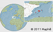 Savanna Style Location Map of Islas Baleares, highlighted country, hill shading