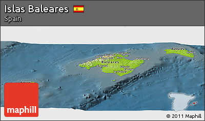 Physical Panoramic Map of Islas Baleares, darken