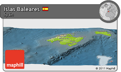 Physical Panoramic Map of Islas Baleares, darken